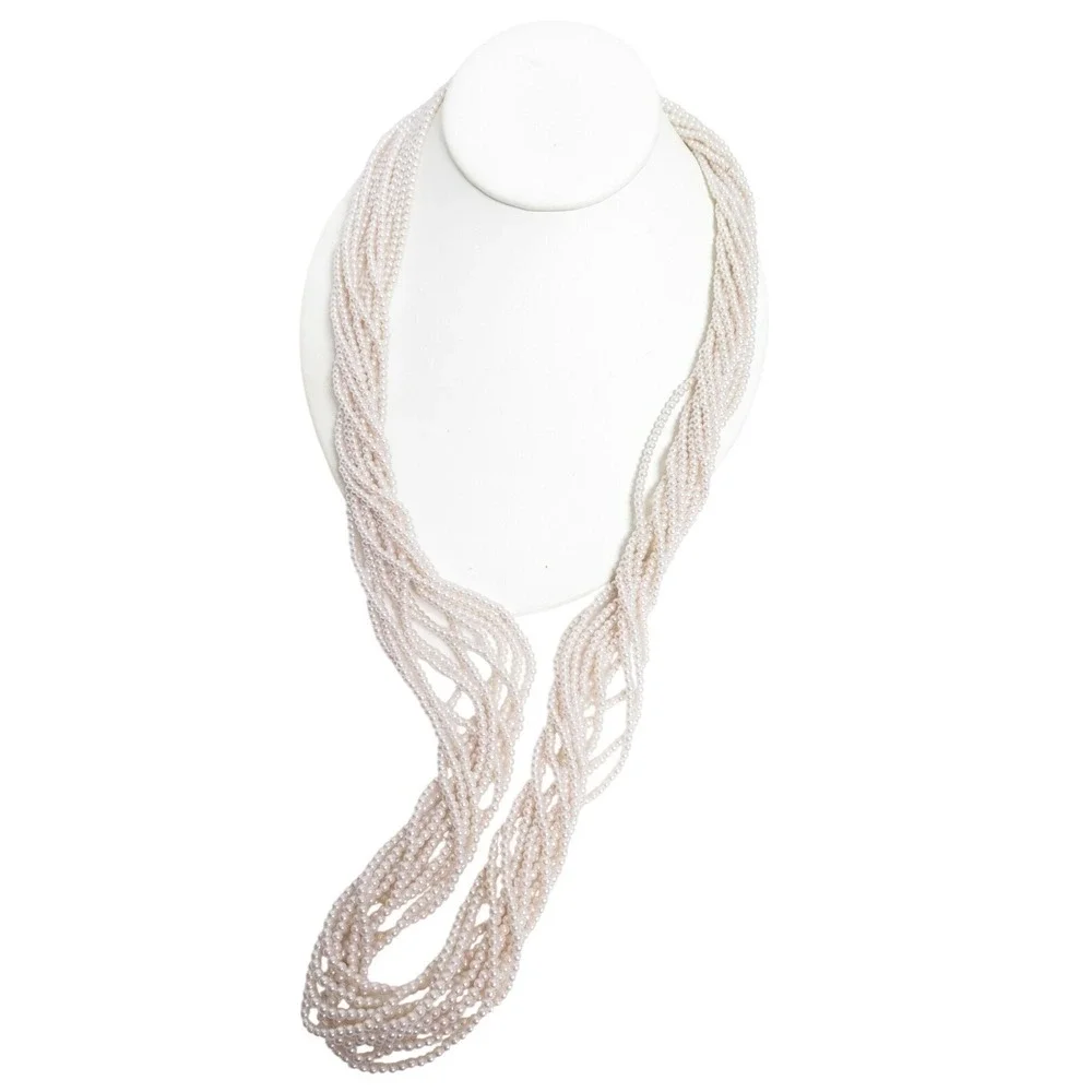 VINTAGE 12 STRAND‎ TWISTED SMALL CREAM GLASS FAUX PEARL BEADS 34